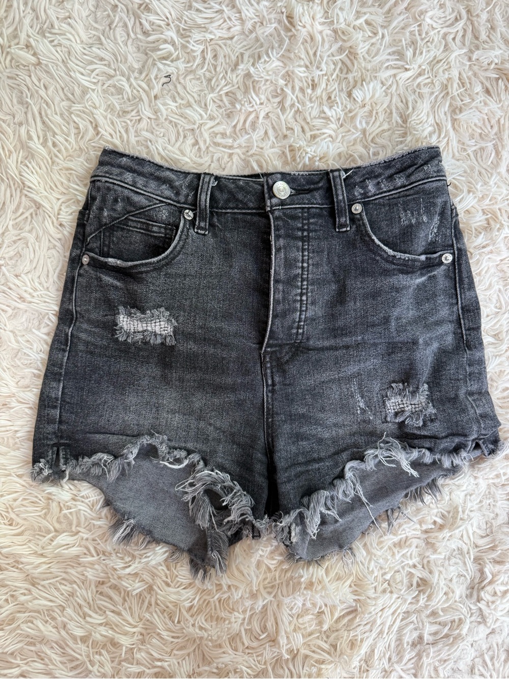 We The Free Twenty Six Gray Distressed High Rise Denim Cutoff Shorts 26